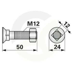 Vijak za plug 4-kotni M12X50, 10.9, 10 kos
