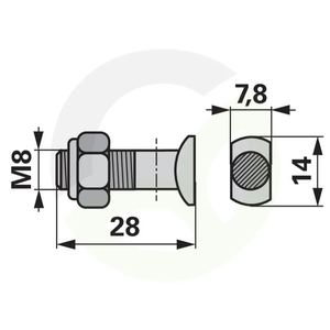 Vijak glave kose M8x28 mm, pocinkan, 10 kos