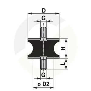 Gumijasti-kovinski blažilnik tip AT, 40 x 28 mm teliran 2x zunanji navoj M10 x 28 mm