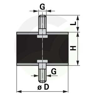 Gumijasti-kovinski blažilnik tip 1, 75 x 25 mm cilindrični 2x zunanji navoj M12 x 37 mm