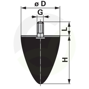 Gumijasti-kovinski blažilnik tip KP, 20 x 15 mm stožčat 1x zunanji navoj M6 x 18 mm