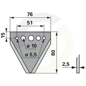 Nož za kosilnico gladek 2,5 mm DIN 80 5 lukenj, 25 kos