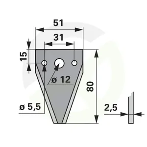 Nož kosilnice gladek 2,5 mm 3 luknje za 7014A, 25 Kos