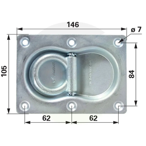 Plošča za pritrditev tovora 146x105 mm z rinko 1.000 daN