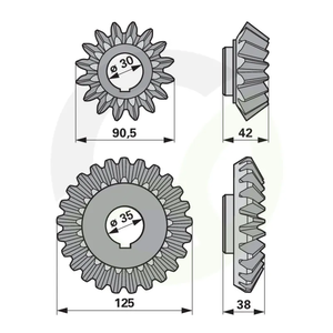 Garnitura stožčastih zobnikov 16/25 zob, krona 150 035.0