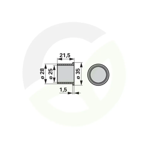 Ležaj drsni z robom, ID 25 x AD 28 x H 21,5 mm, Pöttinger 410.550