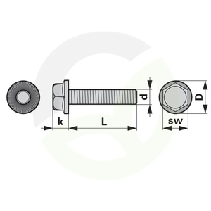 Matični vijak M8 x 16 mm z nazobčano podložko, kakovost 100, pocinkano jeklo, ISO88913