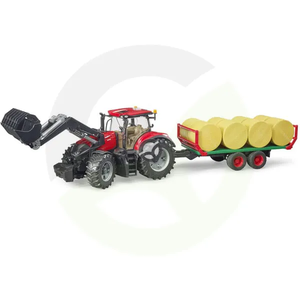 Bruder traktor Case IH Optum 300 CVX s sprednjim nakladačem in prikolico za bale (03198)
