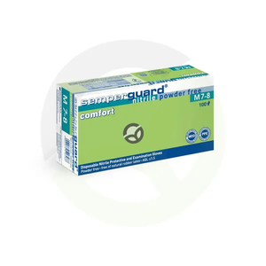 Rokavice za enkratno uporabo iz nitrilne gume, modre, dolge 24 cm, velikost 8/M Comfort - Semperguard 3000004107