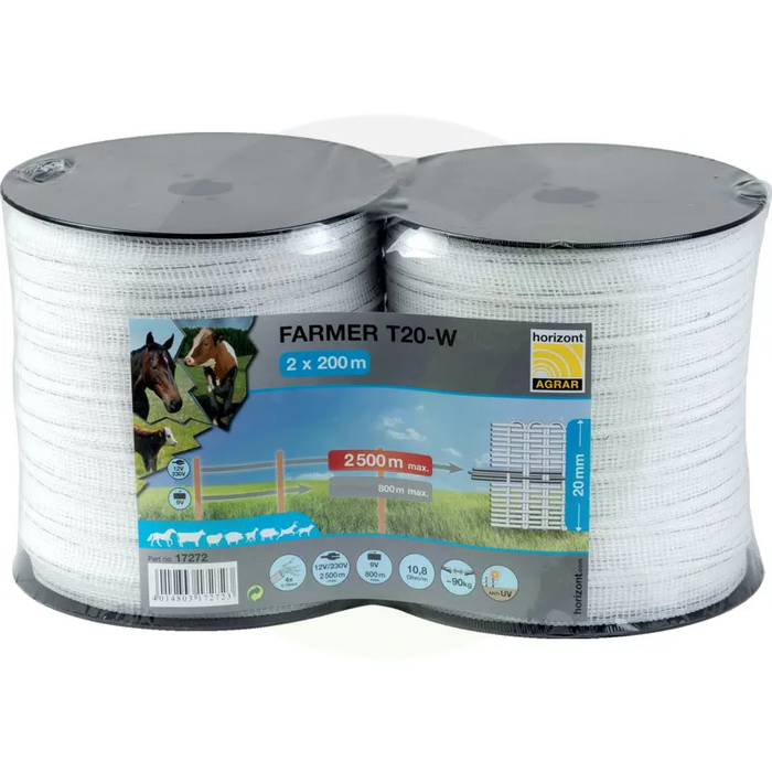 Trak pašne ograje FARMER T20-W, 2X 200 M, 2 Role HORIZONT